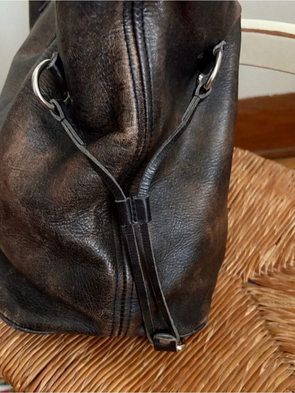 freebird Distressed Black and Brown Leather Tote